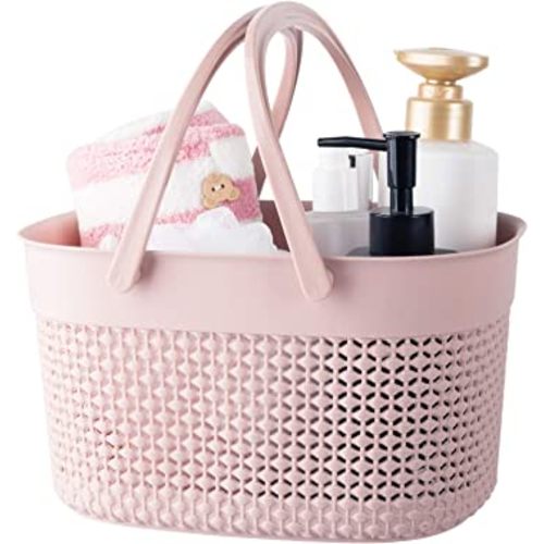 rejomiik Portable Shower Caddy Basket, Plastic Organizer Storage Tote with Handles Toiletry Bag Bin Box for Bathroom, College Dorm Room Essentials, Kitchen, Camp, Gym, Pink