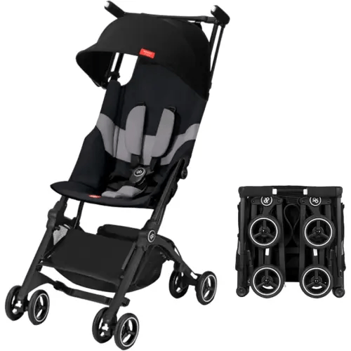 gb Pockit+ All-Terrain, Ultra Compact Lightweight Travel Stroller with Canopy and Reclining Seat in Velvet Black
