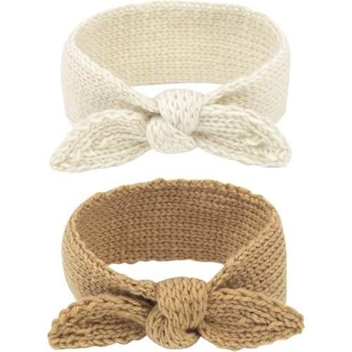 Fmeida Baby Girl Headband Warm Rabbit Knot Headband Bows for Baby Girls Knit Hair Band Head Wrap for Toddler and Children 2PCS&White Camel