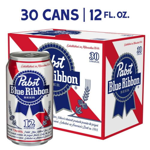 Pabst Blue Ribbon, Domestic Lager, 30 Pack, 12 fl oz Can, 4.7% ABV