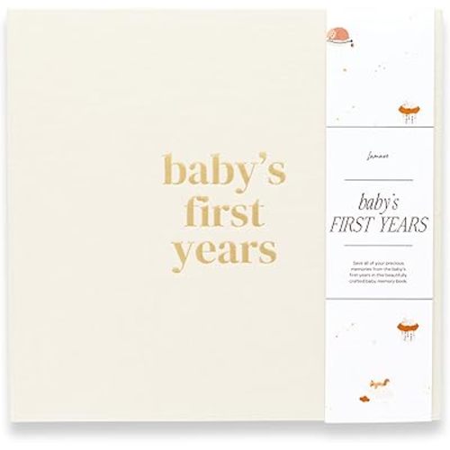 Lamare Baby Memory Book - Baby’s First Year Book, Linen Baby Book Keepsake, Baby Journal, Baby First Year Baby Keepsake Book, Childhood Memory Book with Pocket for Modern Families