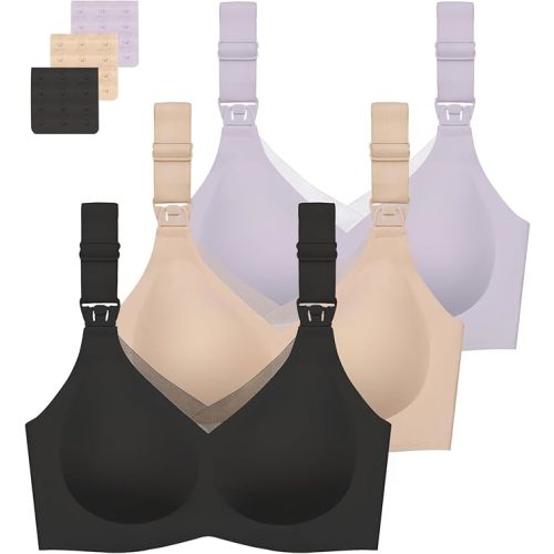 Gailife 3 Pack Nursing Bras for Breastfeeding Seamless V Neck Mesh Maternity Bra Comfort Pregnancy Sleep Bralette