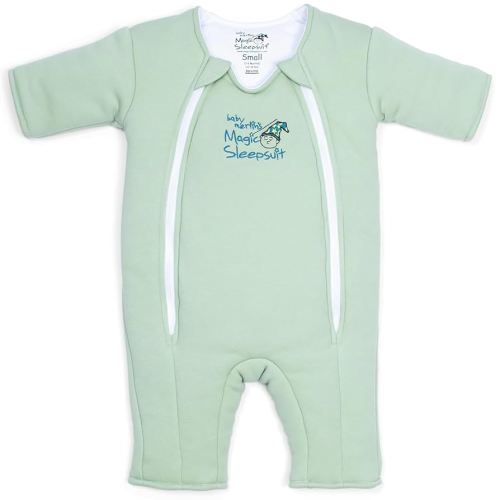 Magic Sleepsuit Baby Merlin's Cotton Baby Swaddle Transition Product - Soft and Cozy Design, Double Zipper for Easy Diaper Changes, Promotes Safe Sleep, 3-6 Months - Sage Green - Large 18-21lbs