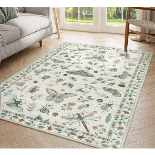 Vionnet Beige Modern Parisian Insect Area Rug - Lahome