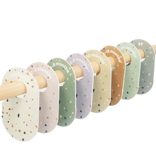 3 Sprouts Baby & Toddler Hanger Closet Dividers Set of 8 - Durable Baby Clothes Organizer, Nursery Closet Organization for Baby Clothing by Size or Age from Infant to Toddler Boy & Girl - Terrazzo