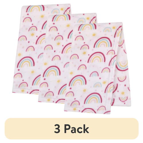(3 pack) Parent's Choice Plush Baby Blanket, Rainbows, 30" x 36", Pink, Infant Girl