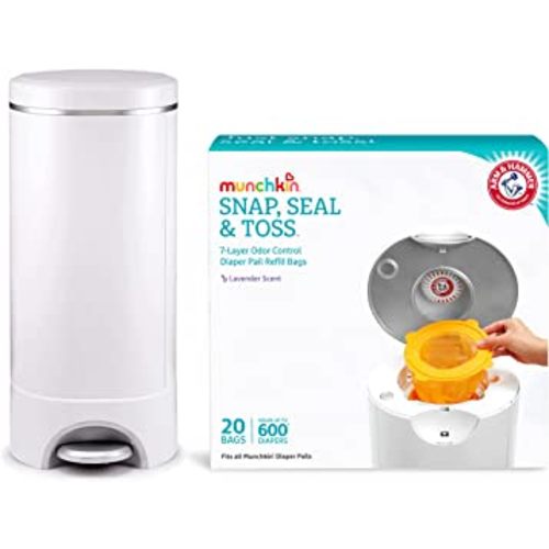 Munchkin Step Diaper Pail Powered by Arm & Hammer with Munchkin Arm & Hammer Diaper Pail Snap, Seal and Toss Refill Bags