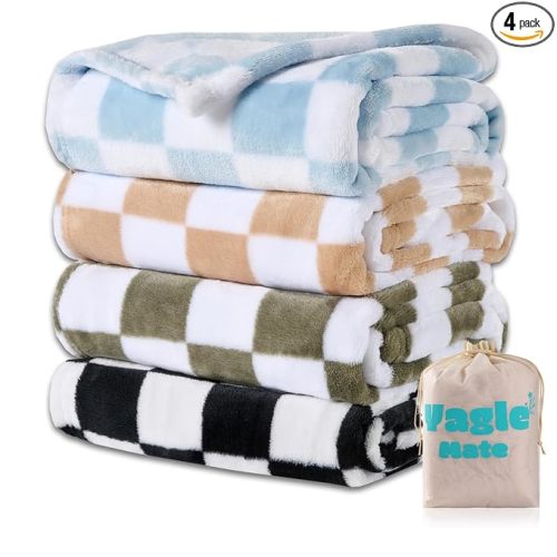 4 Pcs Baby Blankets, Fluffy Small Crib Blankets for Boys, Fleece Checkered Blanket, Toddler Receiving Blankets 30×40