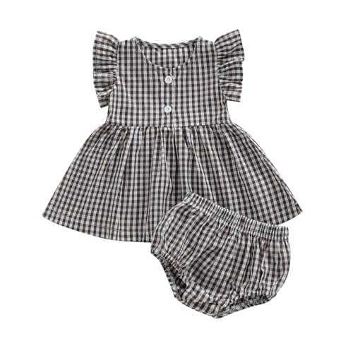 Yoawdats Toddler Baby Girl Clothes Plaid Ruffle Sleeveless Tops with Bloomer 2PCS Suit Infant Girl Summer Outfits 0-24 Months