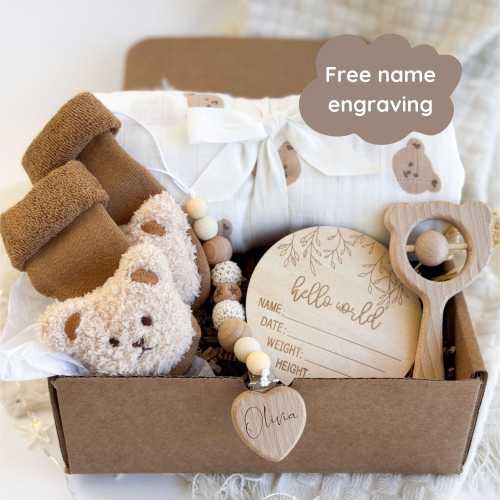 Custom Baby Gift Box, Personalized Pacifier Clip for New Baby, Pregnancy Announcement, Baby Shower Gifts Idea, Gender Neutral, Teddy Bear