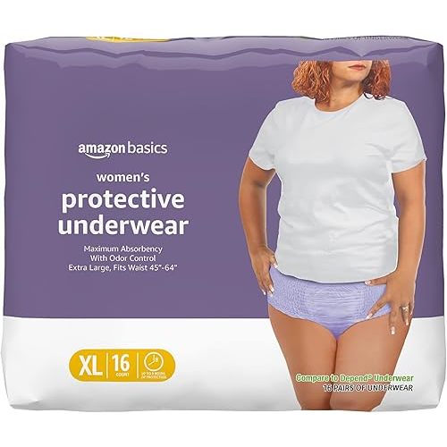 Amazon Basics Women's Protective Underwear, Incontinence & Postpartum, Maximum Absorbency, Extra Large, Lavender, 16 Count, (1 Pack of 16)