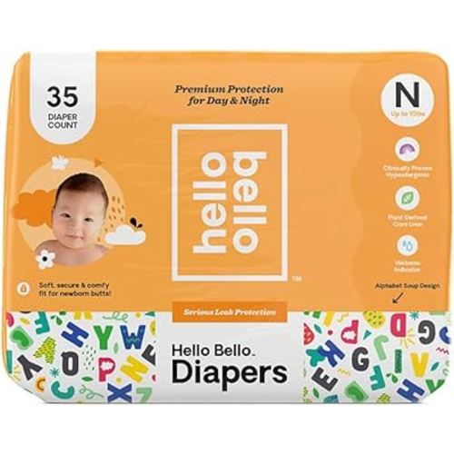 Hello Bello Diapers, Newborn, 35 Count, Alphabet Soup Design