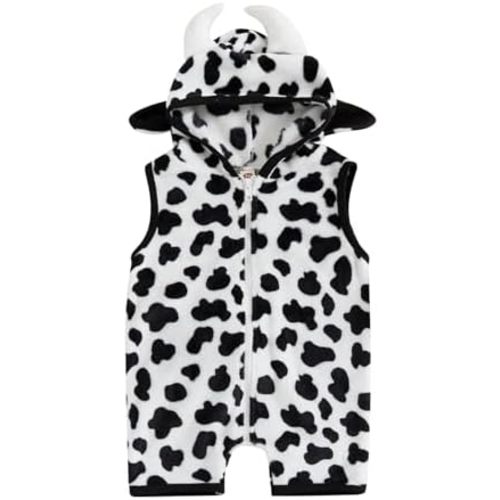Rtnnsbbfcm Infant Cow Clothes Baby Boy Girl Sleeveless Zip Up Hoodie Jumpsuit Cowgirl Romper Toddler Cute Outfits