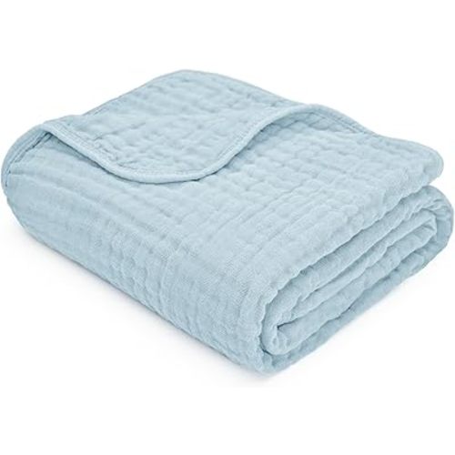 Comfy Cubs Muslin Baby Blanket - Soft, Lightweight, 6-Layer Cotton Swaddle Blankets for Newborns, Infants & Toddlers - 40" x 40" Large, Breathable & Versatile for Sleeping & Tummy Time - Sky Blue