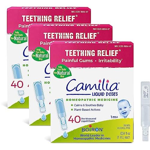 Boiron Camilia Drops 40 Count (Pack of 3) Relief of Painful or Swollen Gums and Irritability in Babies - for Daytime and Nighttime - Liquid Drop for Baby