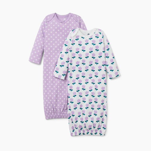 Small Story Gown (2 Pack) - Purple Flowers, 0-6 M