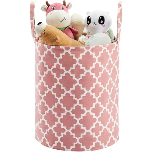 TECHMILLY 63L Large Laundry Basket with Long Handles, Collapsible Kids Laundry Hamper, Toy Storage Basket for Nursery, Bedroom Decor for Baby Girls and Boys (Pink Lattice)