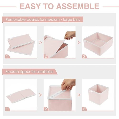 Drawer Organizer Clothes, 8 Pack Underwear Drawer Organizer, Foldable Cloth Storage Box Closet Dresser Drawer Divider Organizer for Clothes, Socks, Scarves, Ties(Pink)