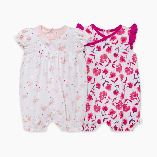 Burt's Bees Baby 2 Pack Rompers - Graceful Swans, 12 Months