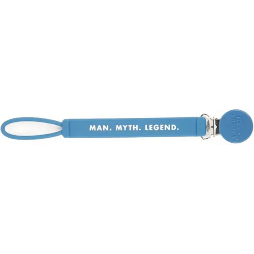 BELLA TUNNO Signature Pacifier Clip – Silicone Pacifier Holder with Universal Fit for Baby Pacifiers, BPA Free Silicone Strap with Fun Sayings (Man Myth Legend)