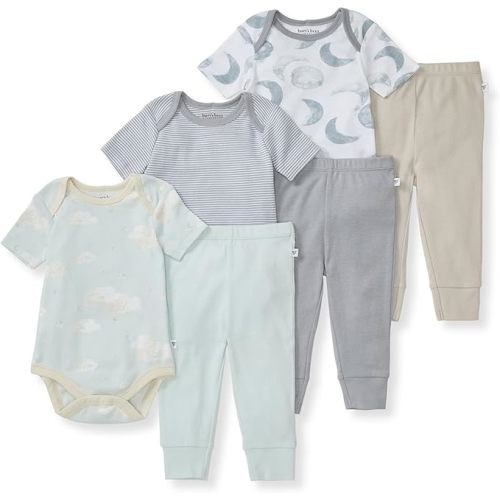 Burt's Bees Baby Unisex Baby 6-Piece Bodysuit and Pant Set, 100% Organic Cotton Infant Outfit Baby Essentials