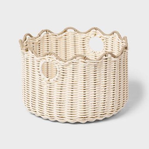 Scalloped Poly Rattan Medium Decorative Basket Cream - Brightroom™
