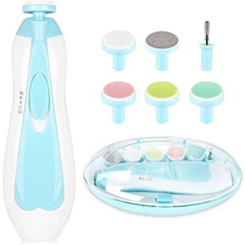 Electric Nail File Drill for Baby No Sharp Claws Hurt, 6 in 1 Safety Cutter Trimmer Clipper for Toes and Fingers (Blue)