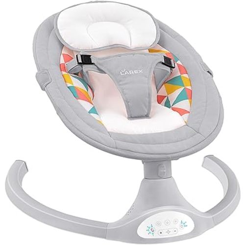 LAREX Baby Swings Electric Baby Swing Bluetooth Infant Swing Portable Rocker with 5 Speeds, 1 Seat Position, Remote Control, Grey