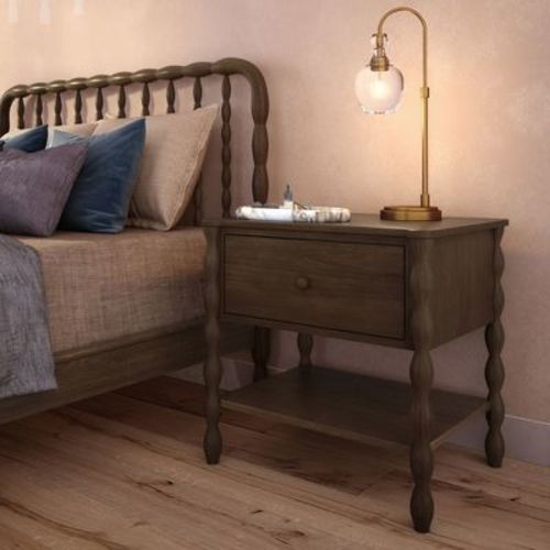 Jenny Lind Nightstand with 1 Drawer and Bottom Shelf, Walnut