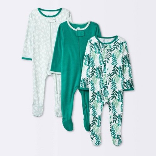 Baby 3pk Foliage Zip-up Sleep N' Play - Cloud Island™ Olive Green