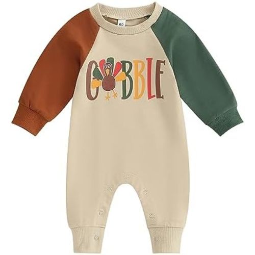 Baby Girl Boy Thanksgiving Christmas Outfit Turkey Santa Long Sleeve Romper Jumpsuit One Piece Bodysuit Fall Clothes