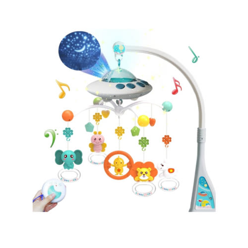 Eners Baby Crib Mobile with Music and Lights, Mobile for Crib with Remote Control, Rotation, Moon and Star Projection, Baby Crib Toys for Boys Girls (Blue)