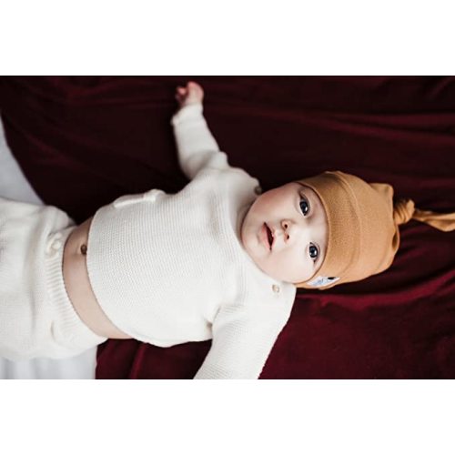 Copper Pearl Baby Beanie Hat Top Knot Stretchy Soft Camel - 0-6 Months