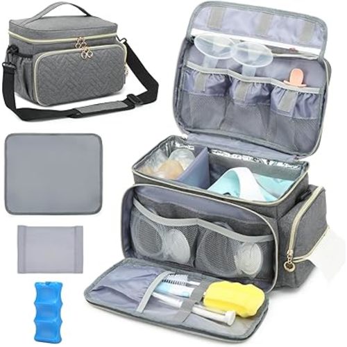 Breast Pump Bag Fits for Spectra S1/S2 - Spectra Pump Bag with Ice Pack & Waterproof Mat, Portable Breast Milk Cooler Travel Bag for Work and Family Use, Grey