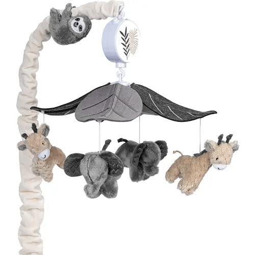 Lambs & Ivy Baby Jungle Animals Gray/Tan Musical Crib Mobile Soother Toy
