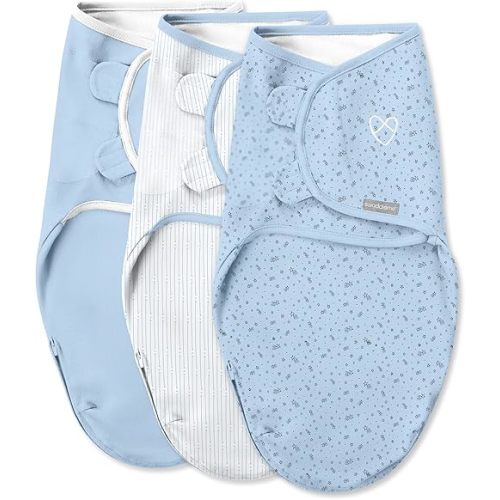 SwaddleMe by Ingenuity Original Swaddle with Easy-Change, 100% Cotton, Improves Sleep & Calms Startle Reflex, 0-3 Months, 3-Pack - Shooting Stars