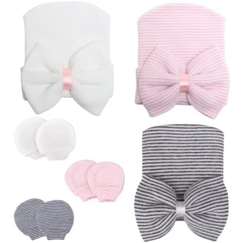 Newborn Baby Girl Hats with Bow No Scratch Cotton Toddler Infant Beanie Caps Soft Newborn Hospital Hat 0-3 Months