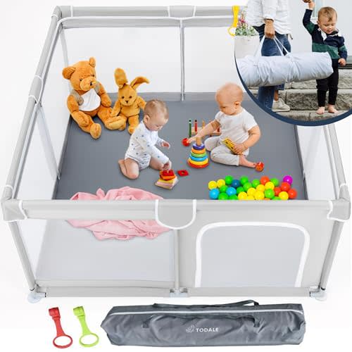 TODALE Baby Playpen, Medium Playpen for Babies and Toddlers, Indoor & Outdoor Kids Activity Center, Kids Safety Play Pens Play (Light Grey, 50x50x27 Inch)