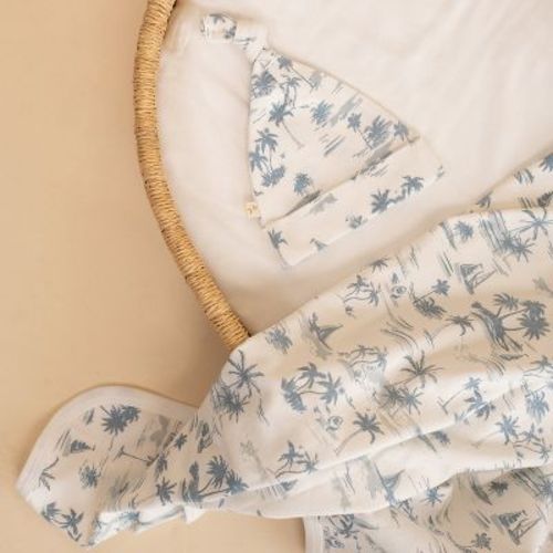Makemake Organics Organic Swaddle Blanket & Hat Set - Coastal, Onesize