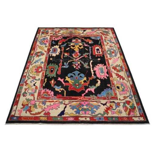 Modern Oushak Rug, Black Pink Ivory Rug, Turkish Rug 9x12, Colorful Area Rug 8x10, Handmade Wool Rug For Bedroom, Living area, Kitchen