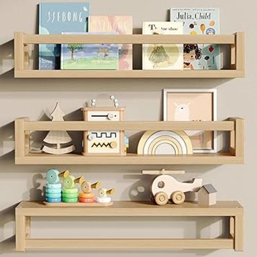 Thickened Floating Shelves for Wall - Nursery Bookshelf, Versatile Wall-Mounted Kids Book Shelf for Room Decor, Ideal for Books, Toys, Spice Rack - Natural