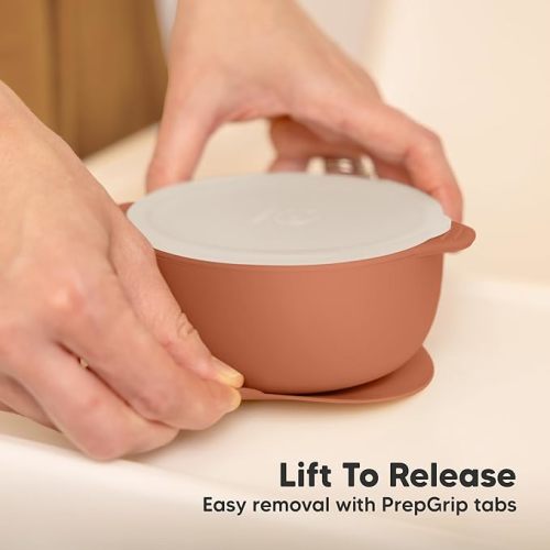 KeaBabies 2-Pack Baby Bowls with Suctions, Lids - Silicone Suction Bowls for Baby Boy, Girl, Toddlers Suction Bowls, Kids Bowl, Silicone Bowls for Baby Food, BPA-Free, Dishwasher Safe (Terracotta)