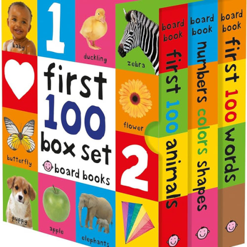 First 100 Board Book Box Set (3 books): First 100 Words, Numbers Colors Shapes, and First 100 Animals