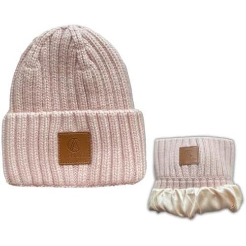 Aarin & Co. Silky Satin Lined Knit Beanie Hats for Baby Boys and Girls Newborn and Toddler Hair Protection Made with Cashmere