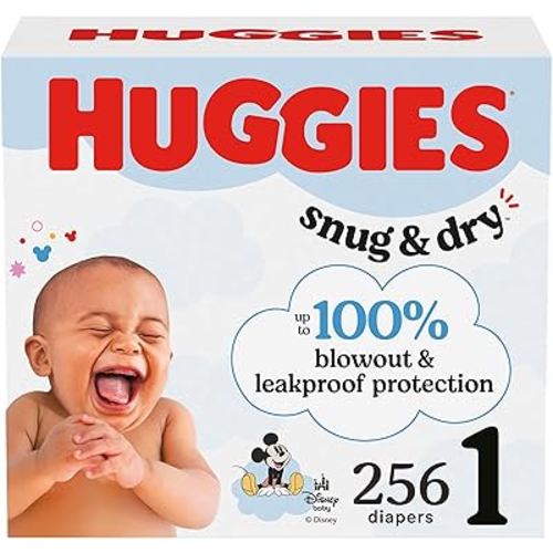 Huggies Size 1 Diapers, Snug & Dry Newborn Diapers, Size 1 (8-14 lbs), 256 Count (4 Packs of 64), Packaging May Vary