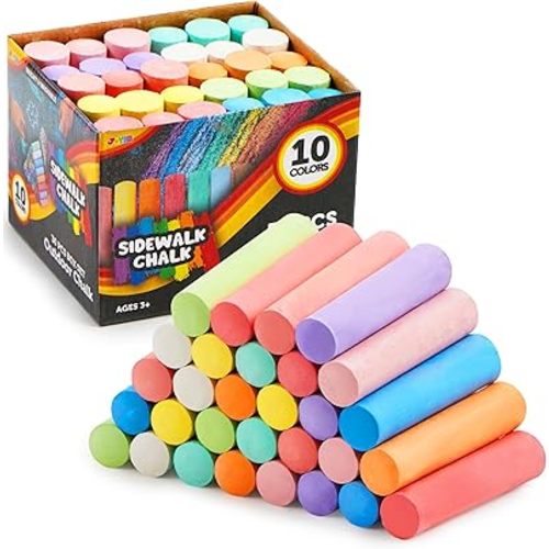 JOYIN 30 PCS Sidewalk Chalks for Kids, 10 Colors, Non-toxic Jumbo Washable Colored Chalk for Toddlers 1-3, School Supplies, Classroom Must Haves, Gift for Kids