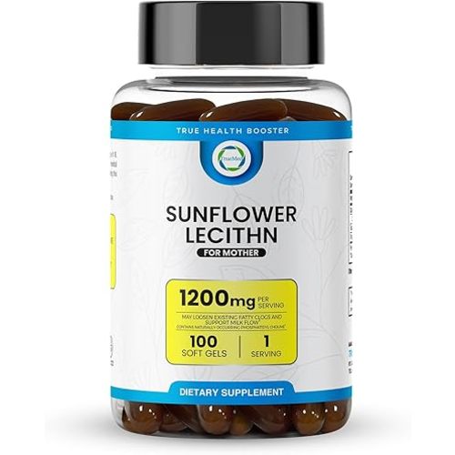 Sunflower Lecithin 1200 mg, Milk Flow, Soy-Free & Non-GMO Support for Breastfeeding Moms Unblocks Clogged Milk Ducts, Brain, Nerve & Liver Health, Phospholipid-Rich for Mother 100 Softgel