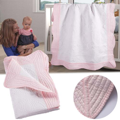 Myvepuop Baby Quilt Personlized Monogram Lightweight Embossed Scalloped Throw Blanket Four Seasons 36X46 Inch Pink