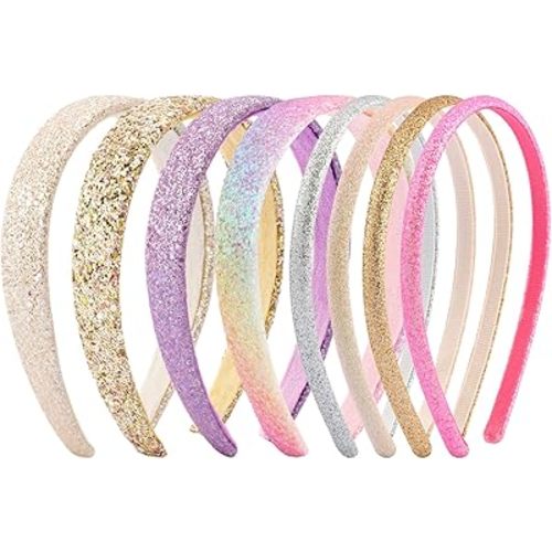 Headbands for Girls 8Pcs Non Slip Glitter Girls Headbands Toddler Kids Sparkly Headband Gold Pink Purple Hairband for Toddler Girl Thin & Wide Hairbands Accessories for Outfits Back to School