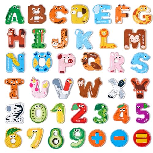 JoyCat Magnetic Letters and Numbers Fridge Magnets, 26 Uppercase Letters 0-9 Numbers, Animal Alphabet Refrigerator Toy Set for Kids & Toddlers Preschool Learning, Great Gift for 2 3 4 5 Years Old